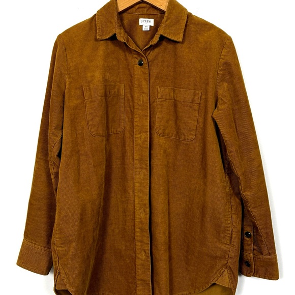 J.Crew Mustard Corduroy Button Front Shirt XS | Fall Cotton Stretch Utility Top - Picture 2 of 9
